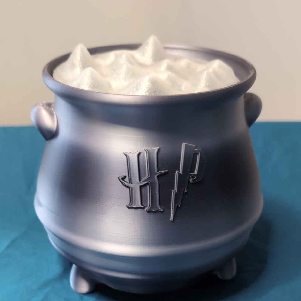 3D Printed Silver Cauldron with White Foam - Home Decor Accent